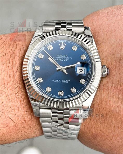 rolex datejust 41 blue diamond dial gold & steel watch|rolex datejust 41 smooth bezel.